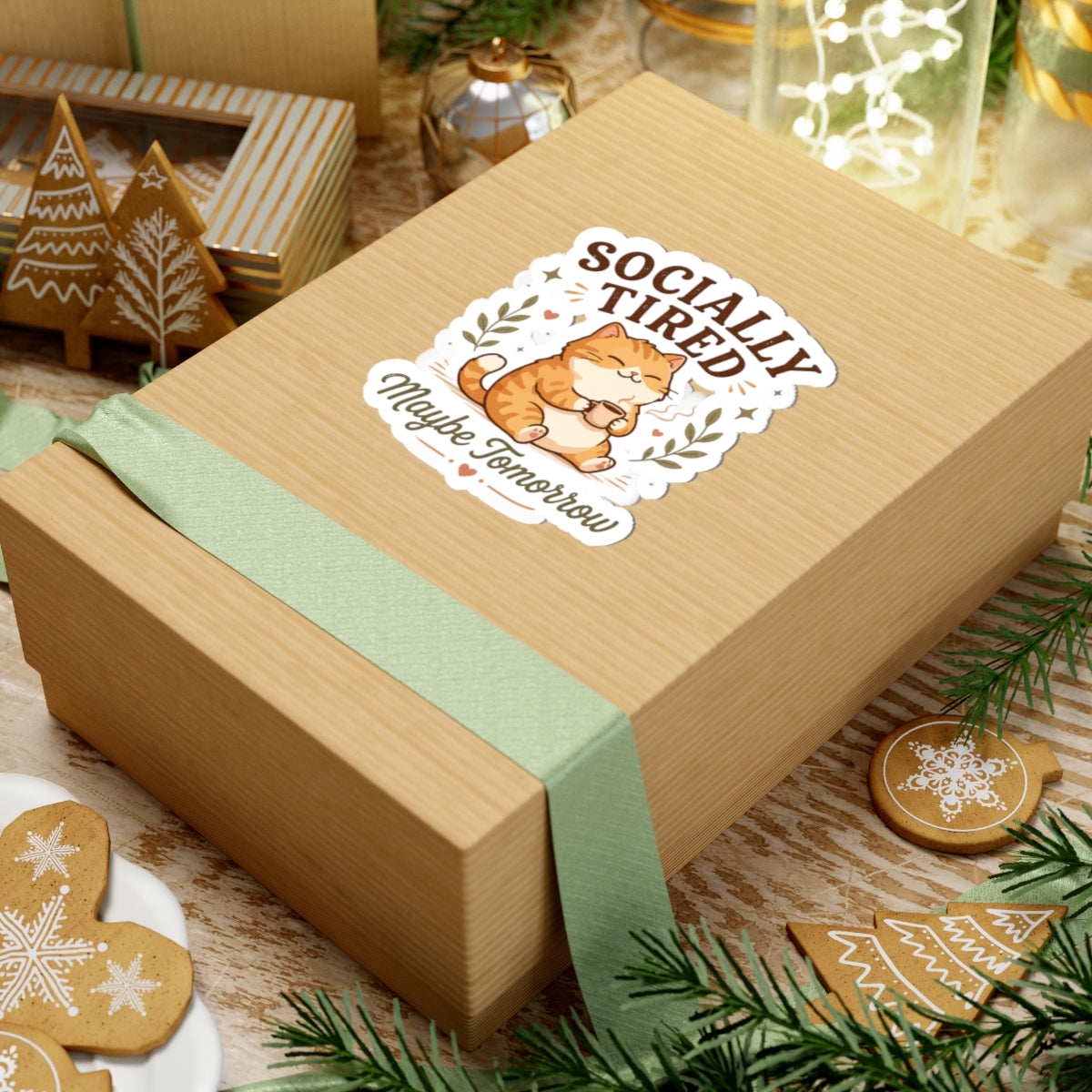 Socially Tired Cat Sticker – Maybe Tomorrow Introvert Sticker