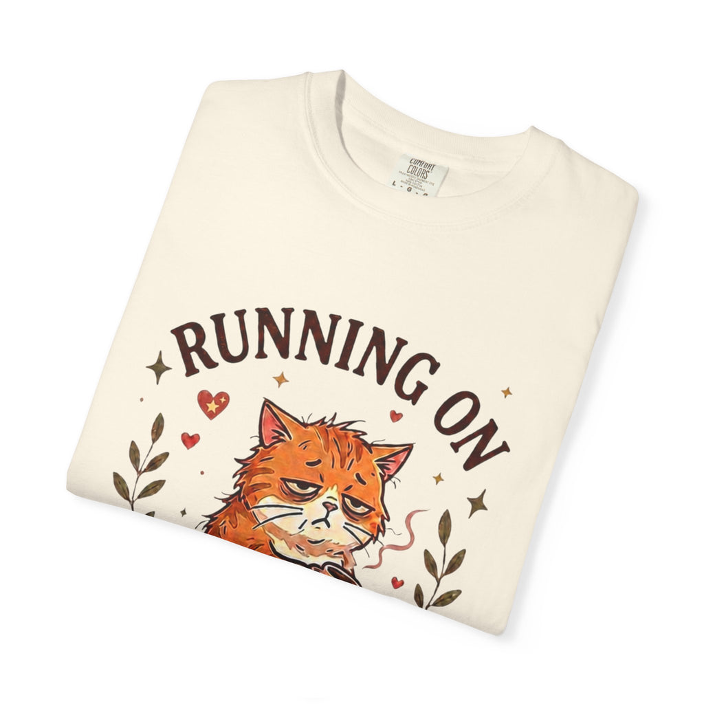 Running on Caffeine and Hope Cat T-Shirt – Funny Coffee Lover Tee