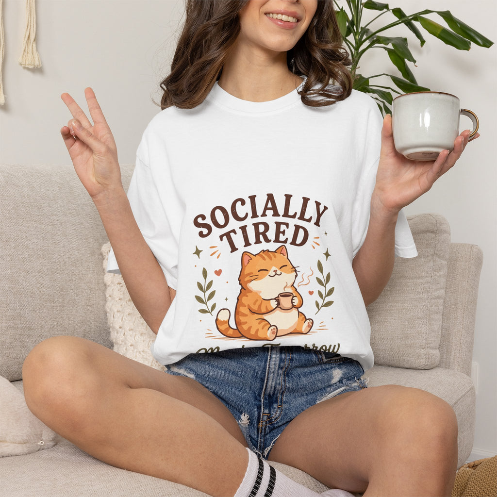 Socially Tired Cat T-Shirt – Maybe Tomorrow Funny Introvert Tee
