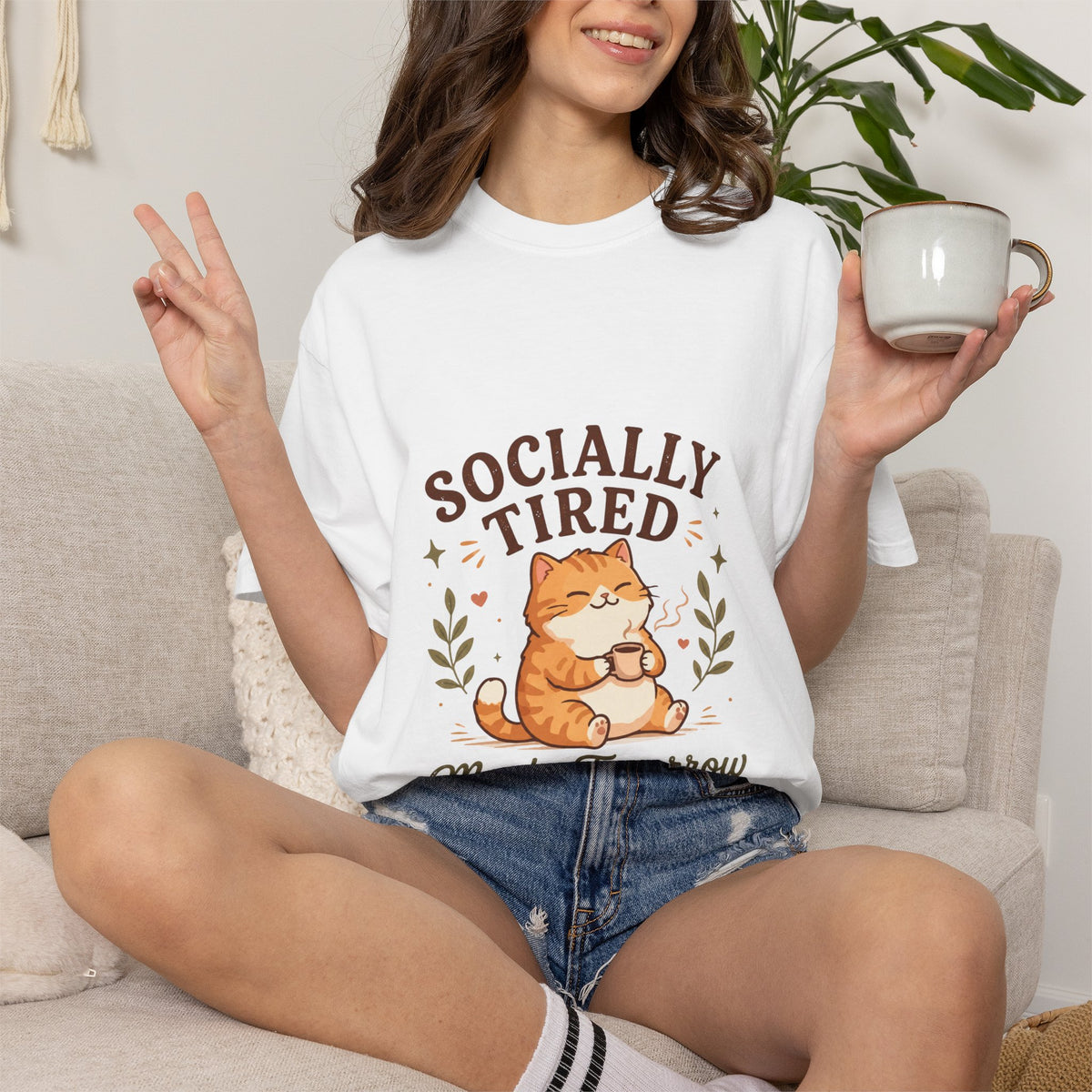 Socially Tired Cat T-Shirt – Maybe Tomorrow Funny Introvert Tee