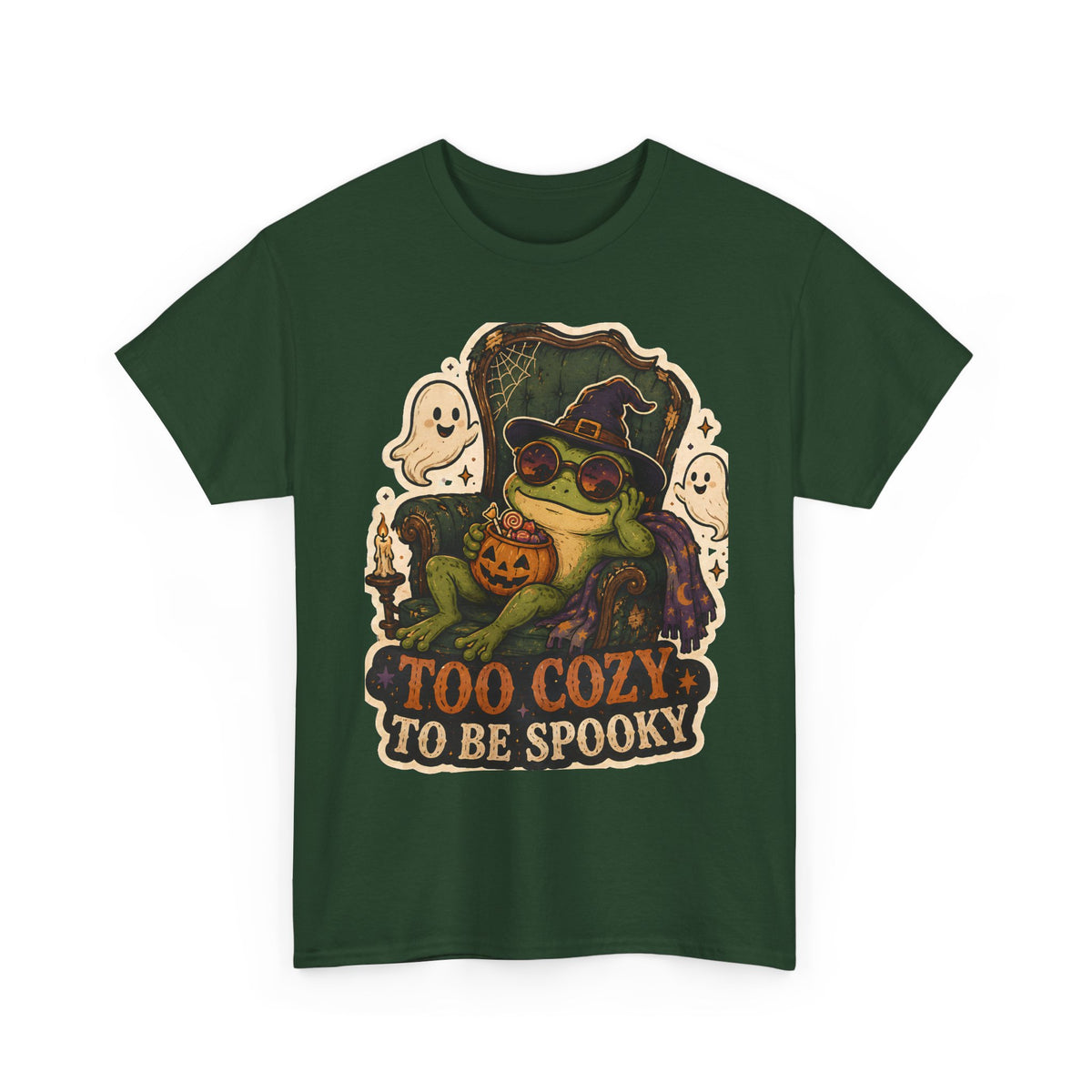 Too Cozy to Be Spooky Frog Halloween T-Shirt