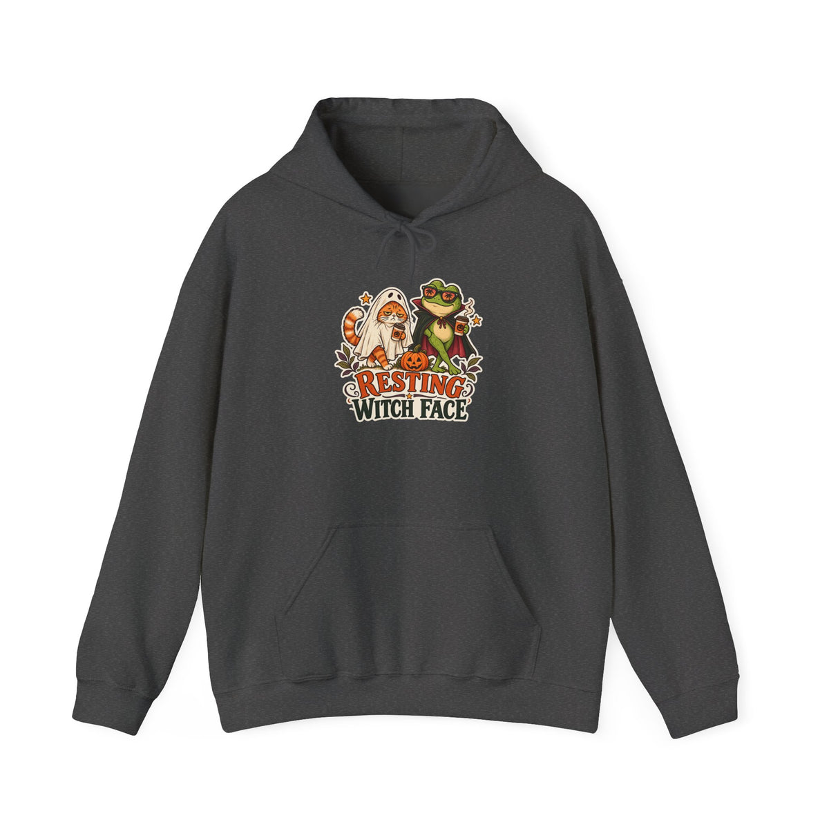 Resting Witch Face Cat and Frog Halloween Hoodie