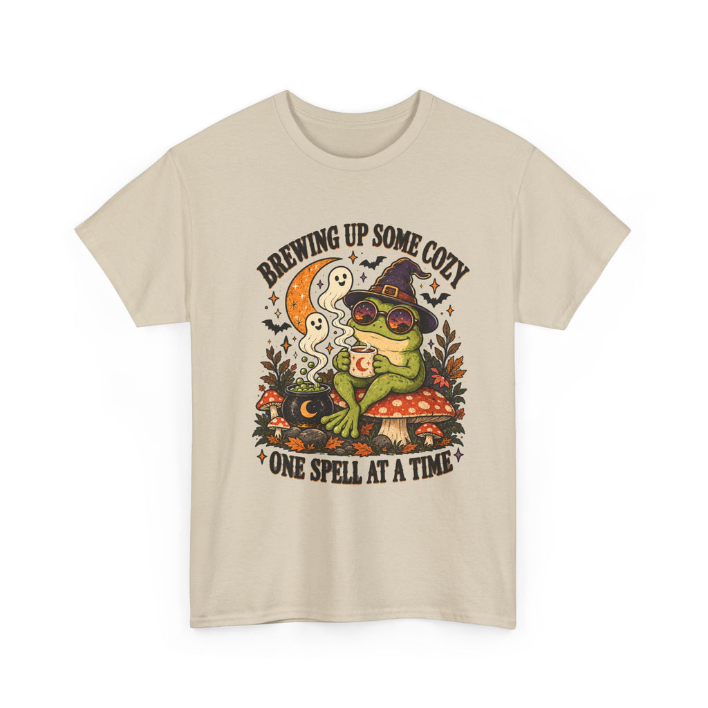 Brewing Up Some Cozy Frog Halloween T-Shirt – Witchy Frog Tee