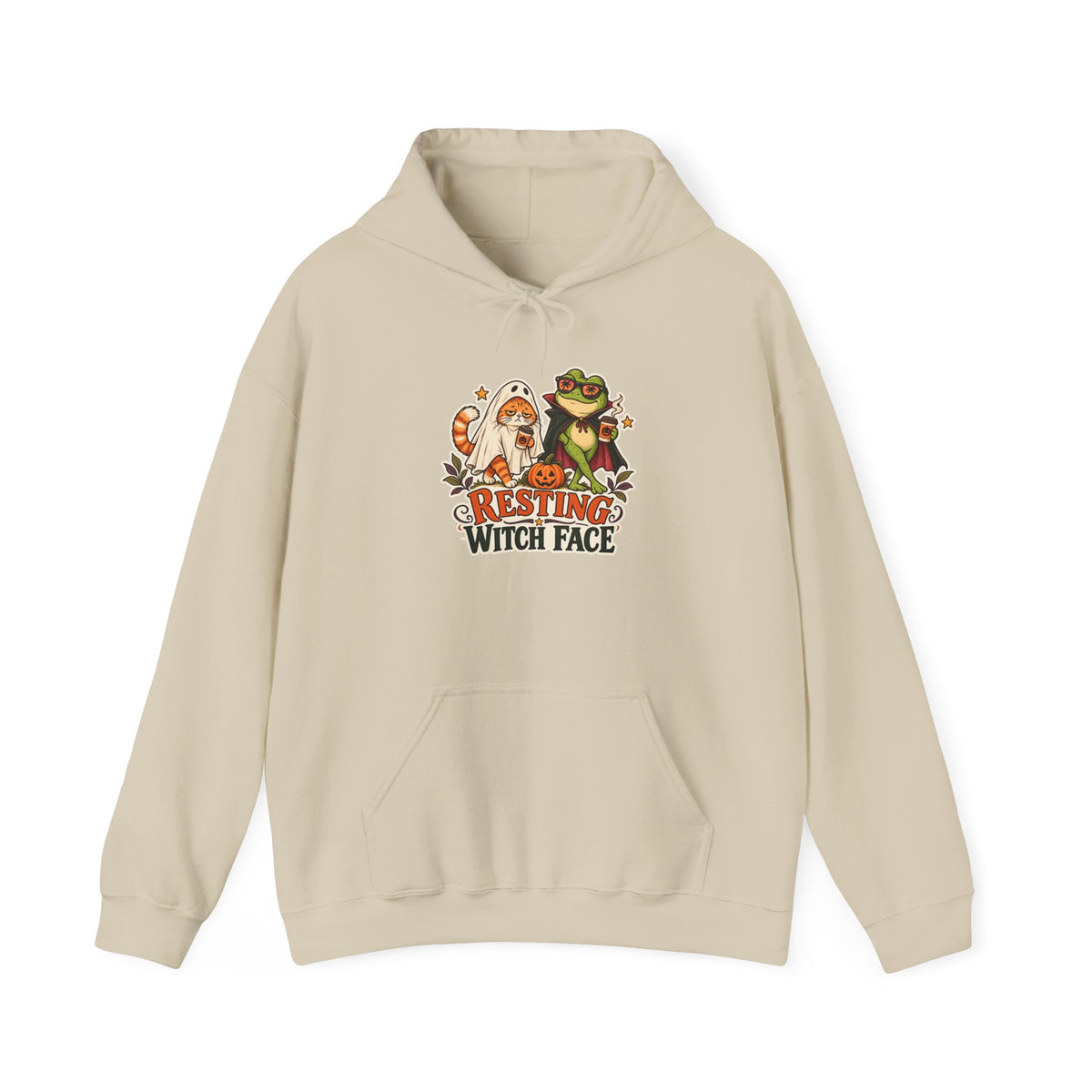 Resting Witch Face Cat and Frog Halloween Hoodie