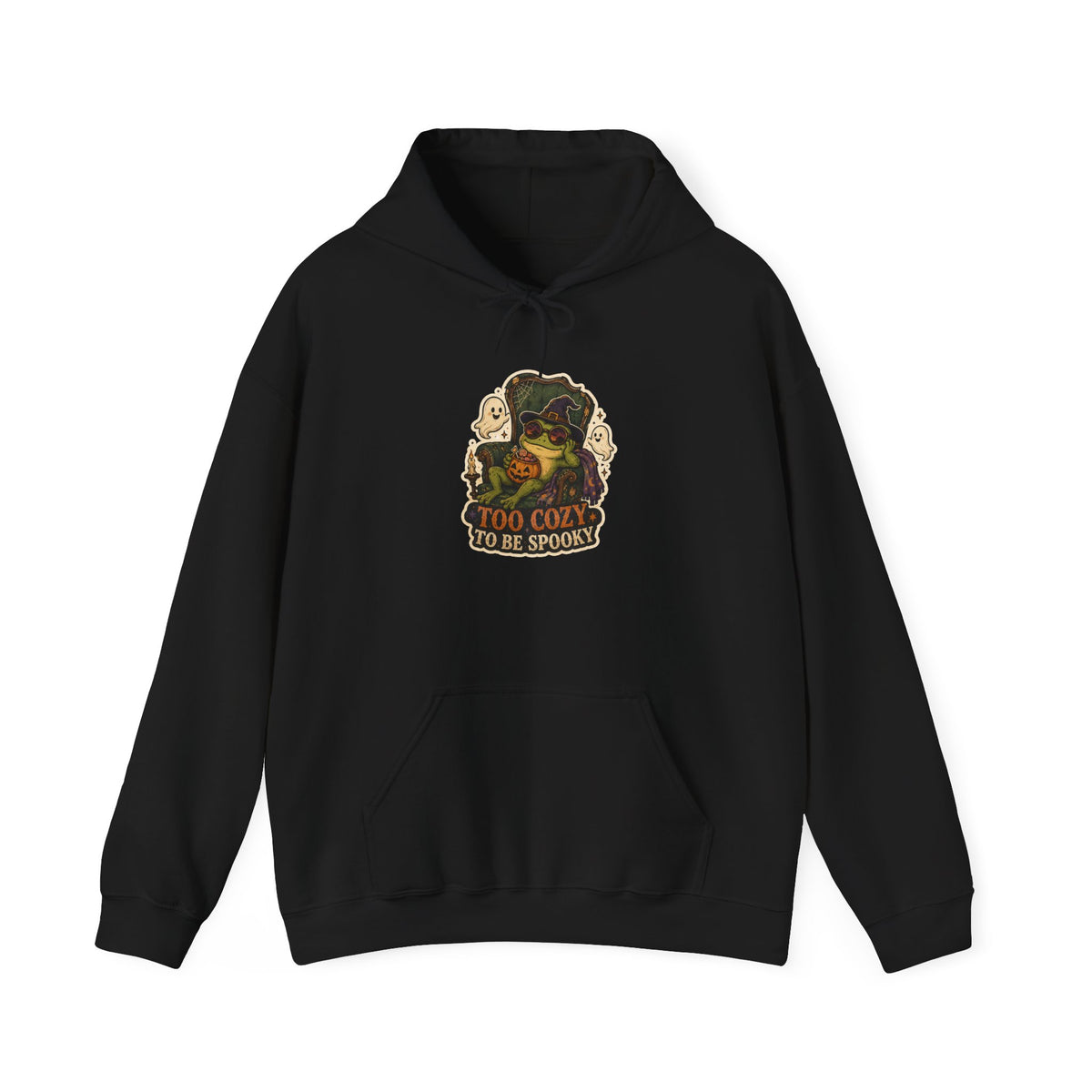 Too Cozy to Be Spooky Frog Halloween Hoodie