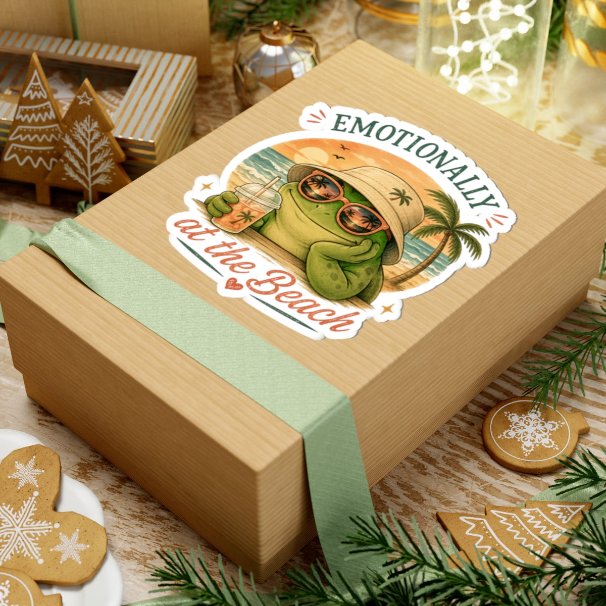 Emotional Support Frog Sticker – Mentally at the Beach Frog Sticker