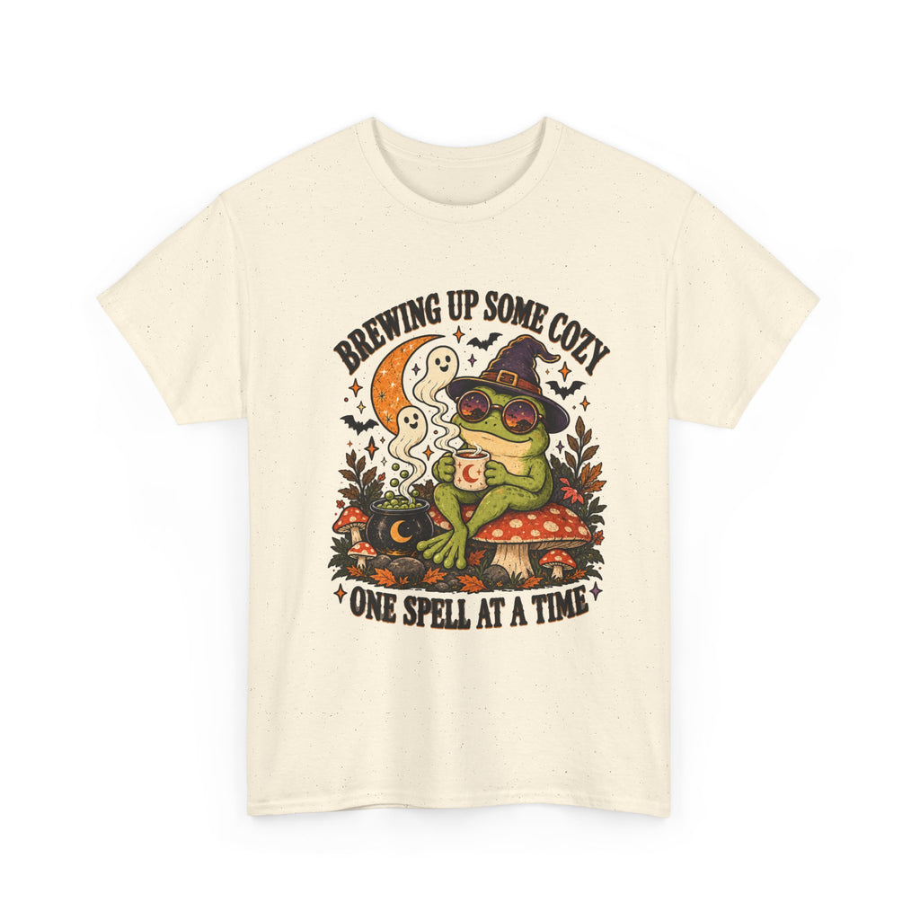 Brewing Up Some Cozy Frog Halloween T-Shirt – Witchy Frog Tee
