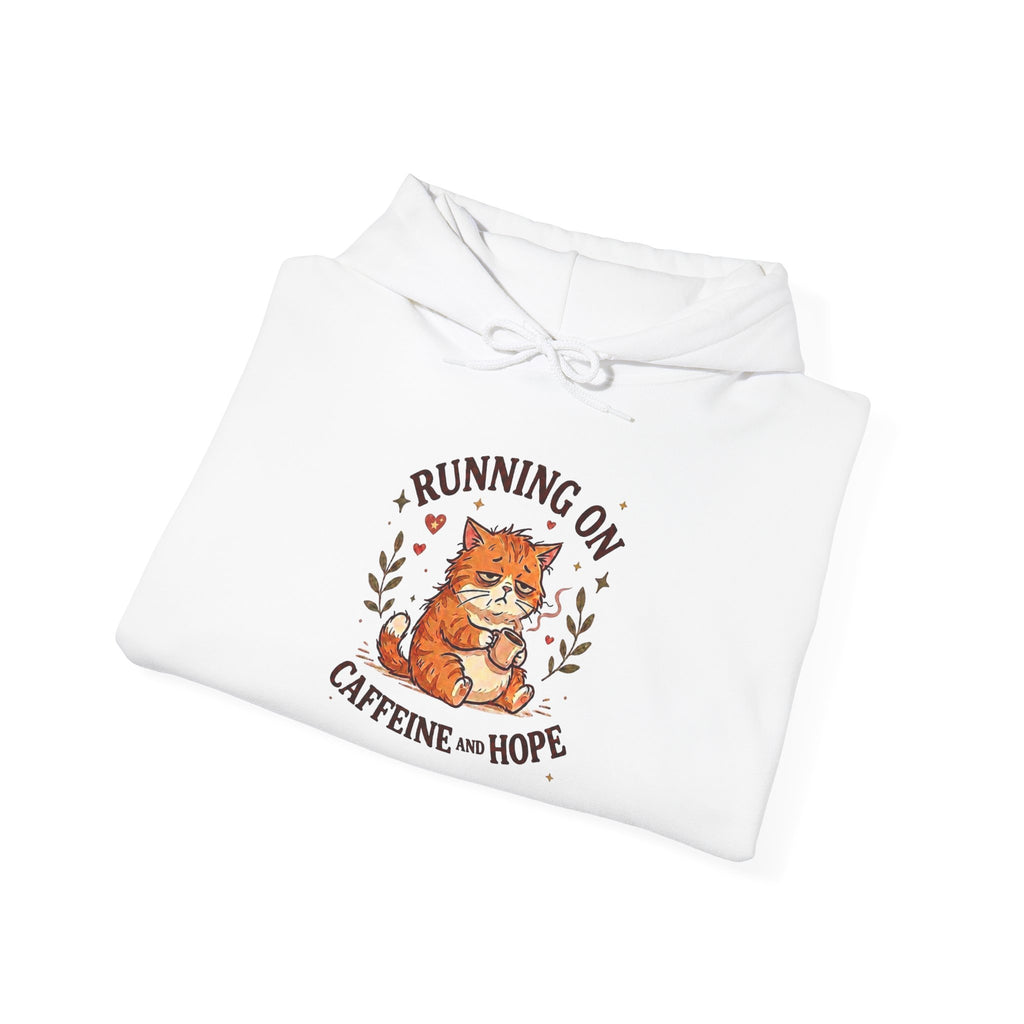 Running on Caffeine and Hope Cat Hoodie – Funny Coffee Lover Hoodie