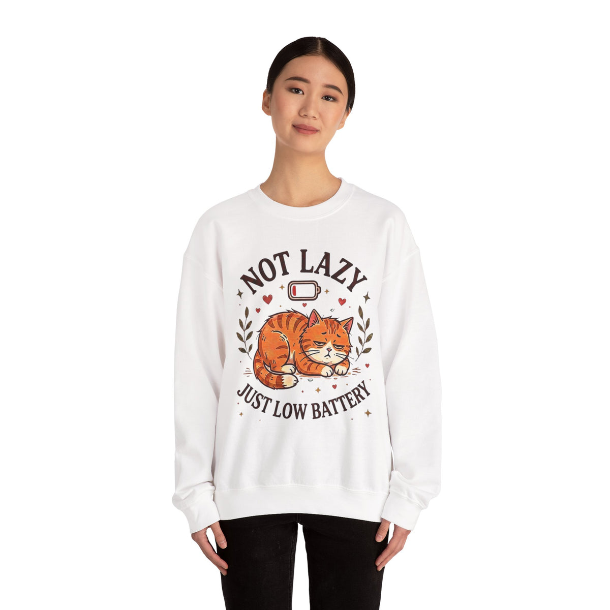Not Lazy Just Low Battery Cat Sweatshirt – Funny Tired Cat Crewneck