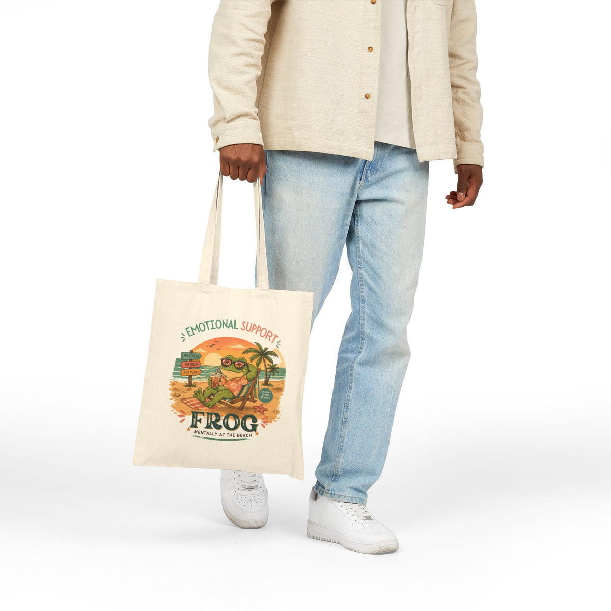 Emotional Support Frog canvas tote bag