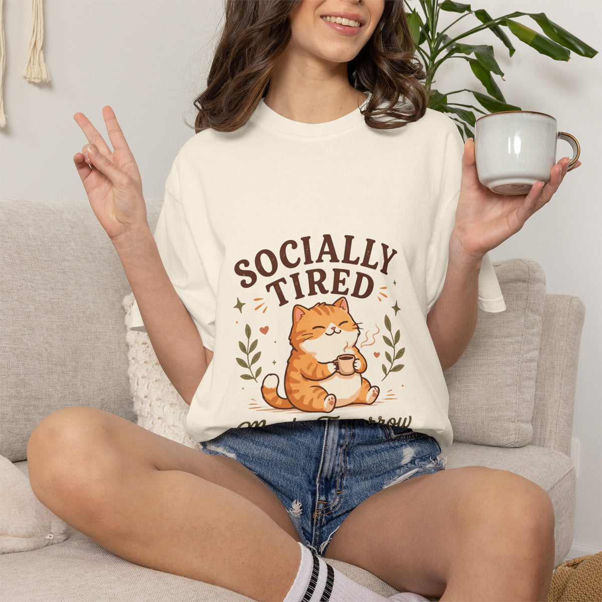 Socially Tired Cat T-Shirt – Maybe Tomorrow Funny Introvert Tee