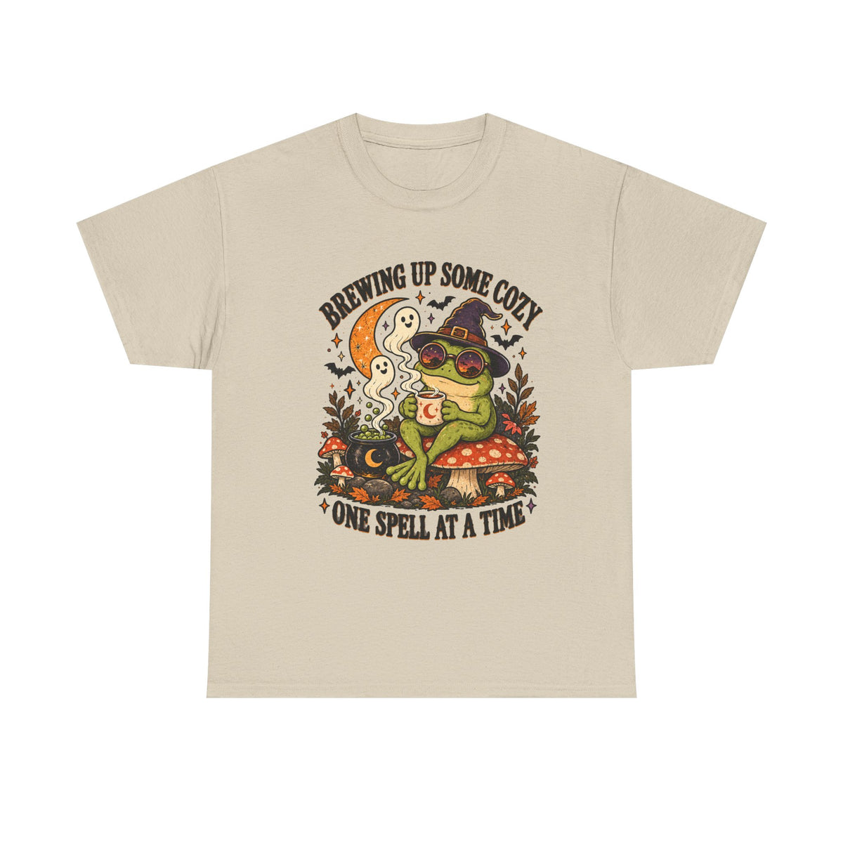 Brewing Up Some Cozy Frog Halloween T-Shirt – Witchy Frog Tee