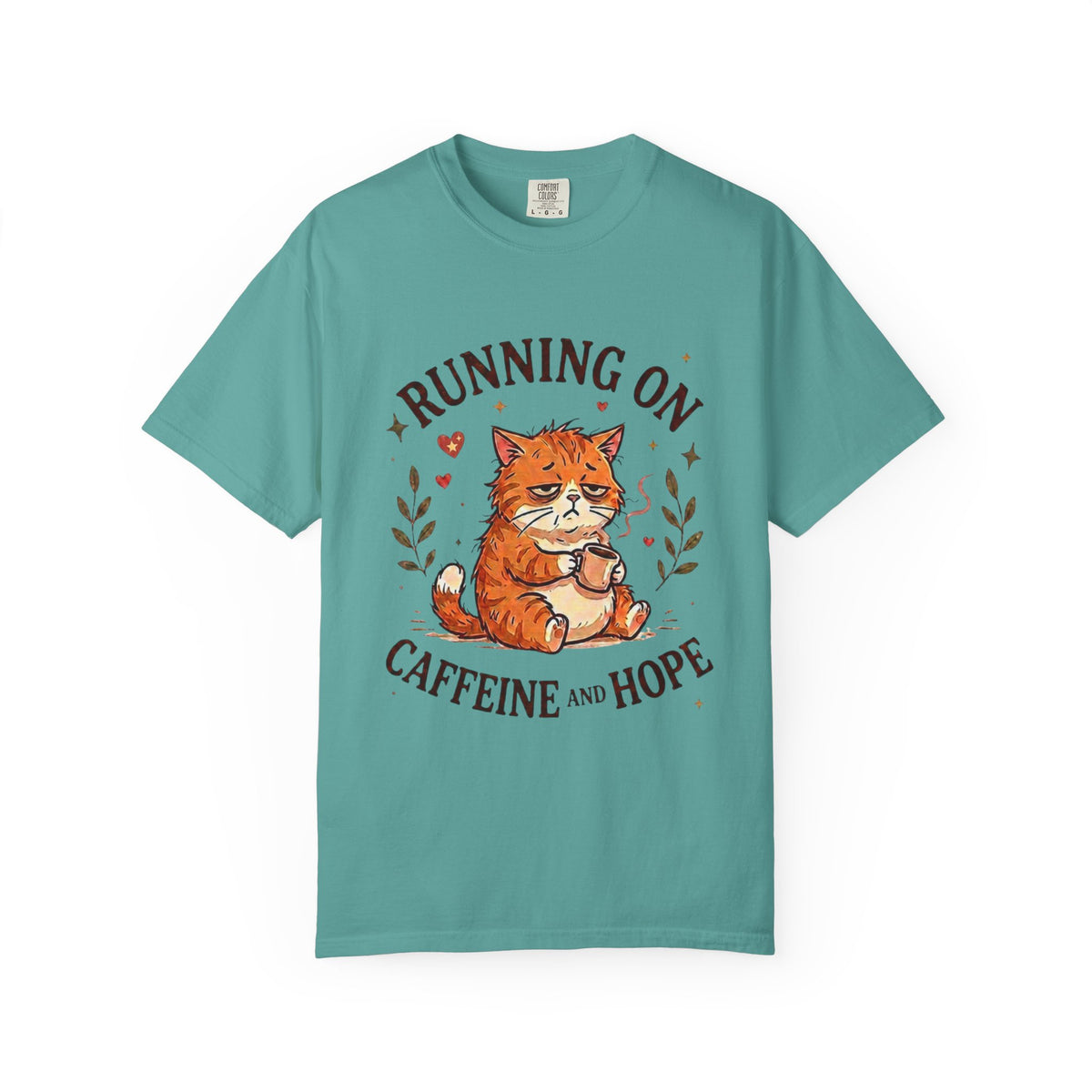 Running on Caffeine and Hope Cat T-Shirt – Funny Coffee Lover Tee