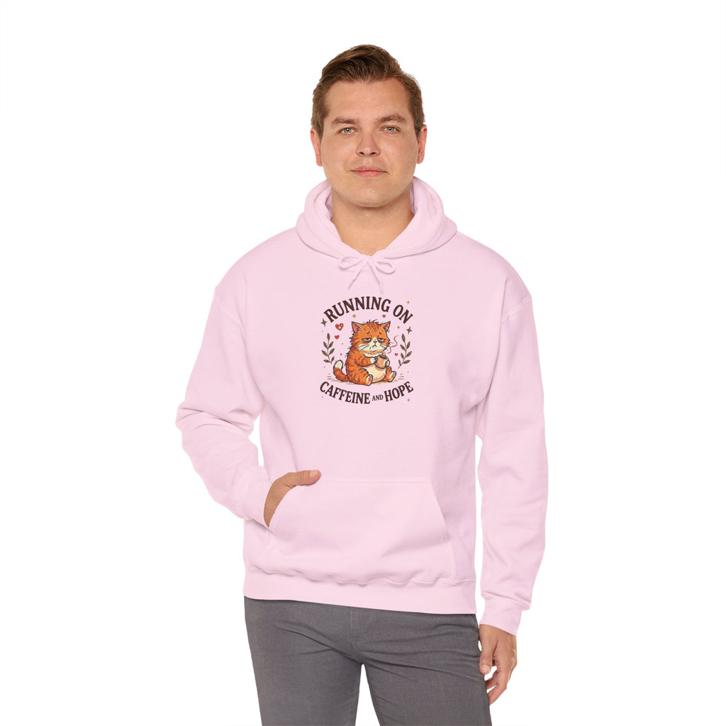 Running on Caffeine and Hope Cat Hoodie – Funny Coffee Lover Hoodie