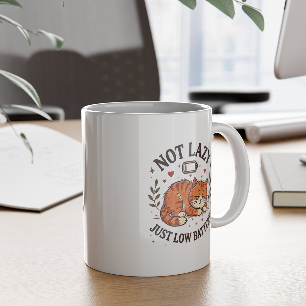 Not Lazy Just Low Battery Cat Mug – Funny Tired Cat Coffee Mug