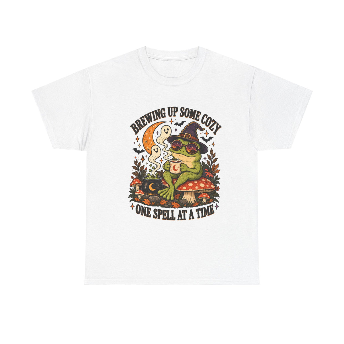 Brewing Up Some Cozy Frog Halloween T-Shirt – Witchy Frog Tee