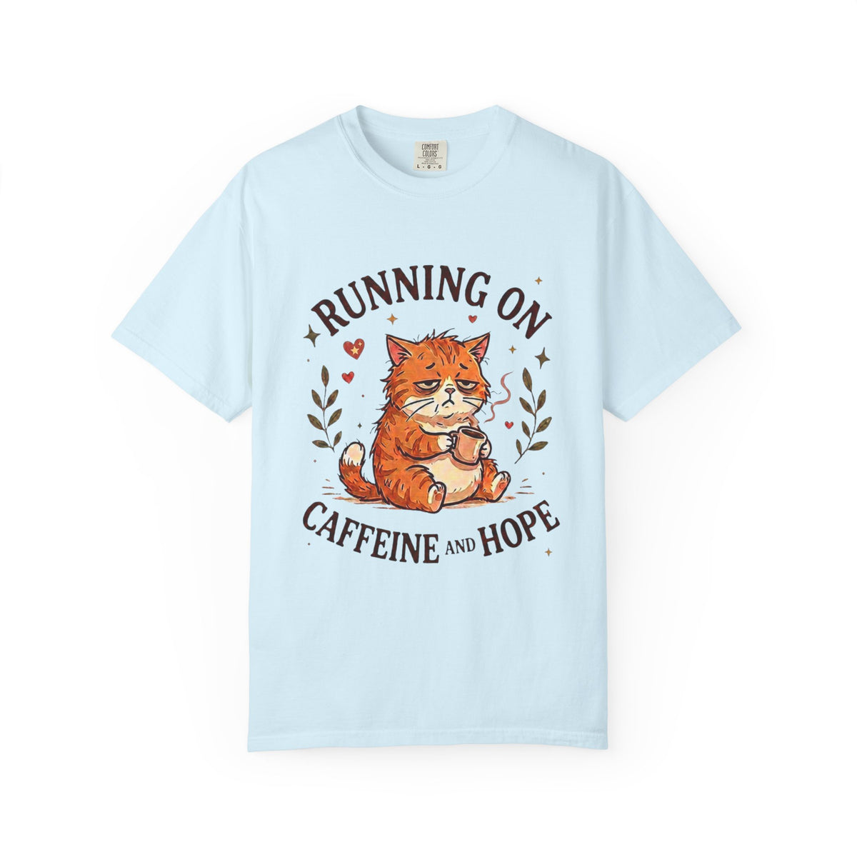 Running on Caffeine and Hope Cat T-Shirt – Funny Coffee Lover Tee