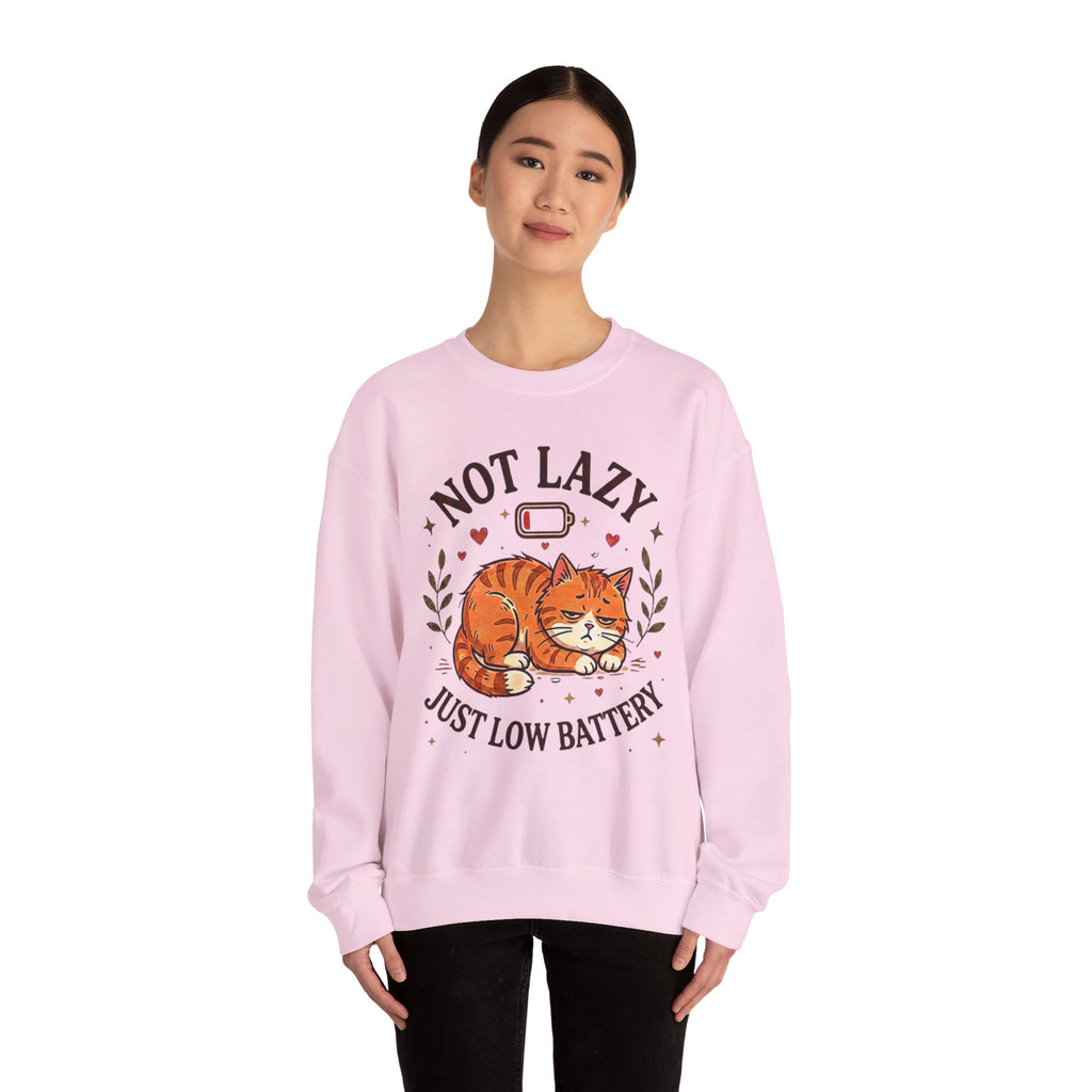 Not Lazy Just Low Battery Cat Sweatshirt – Funny Tired Cat Crewneck