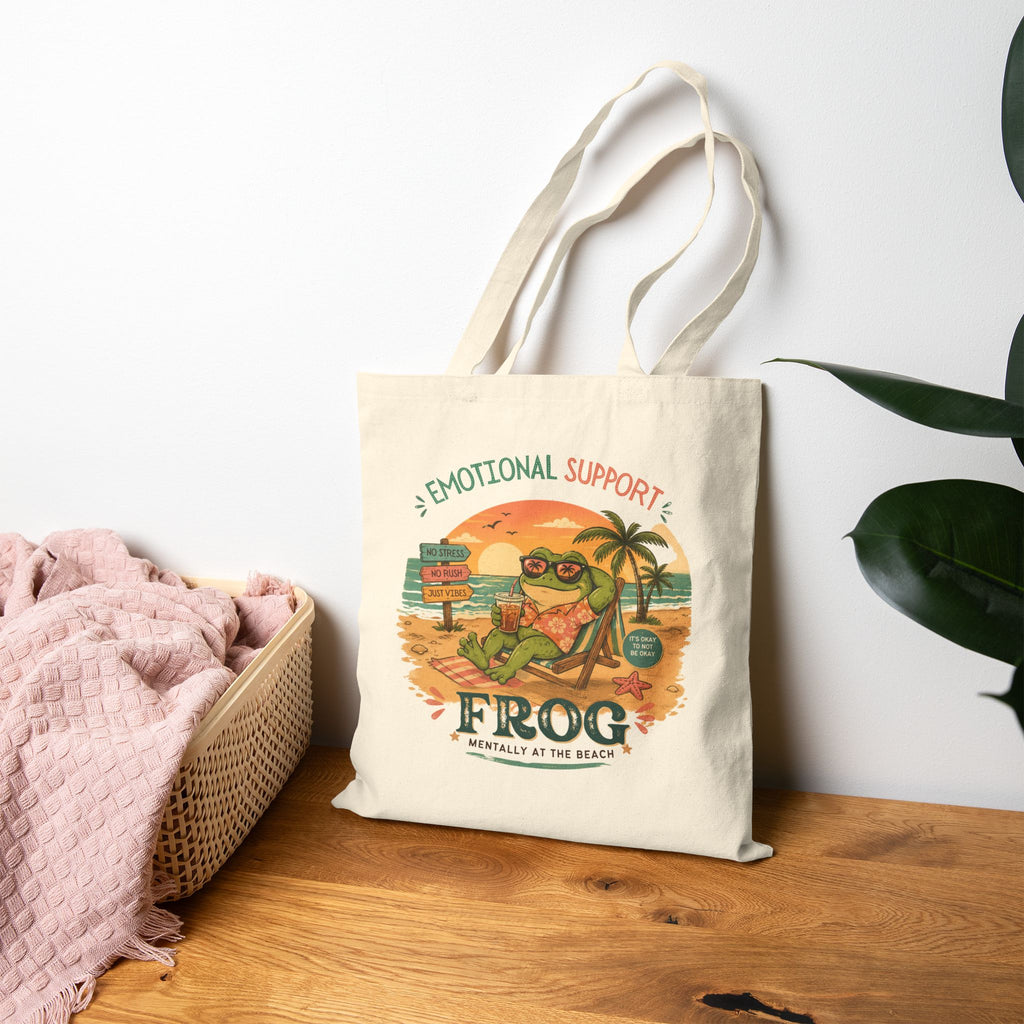 Emotional Support Frog Tote Bag – Mentally at the Beach Frog Tote