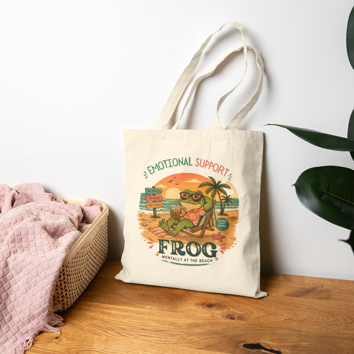 Emotional Support Frog Tote Bag – Mentally at the Beach Frog Tote