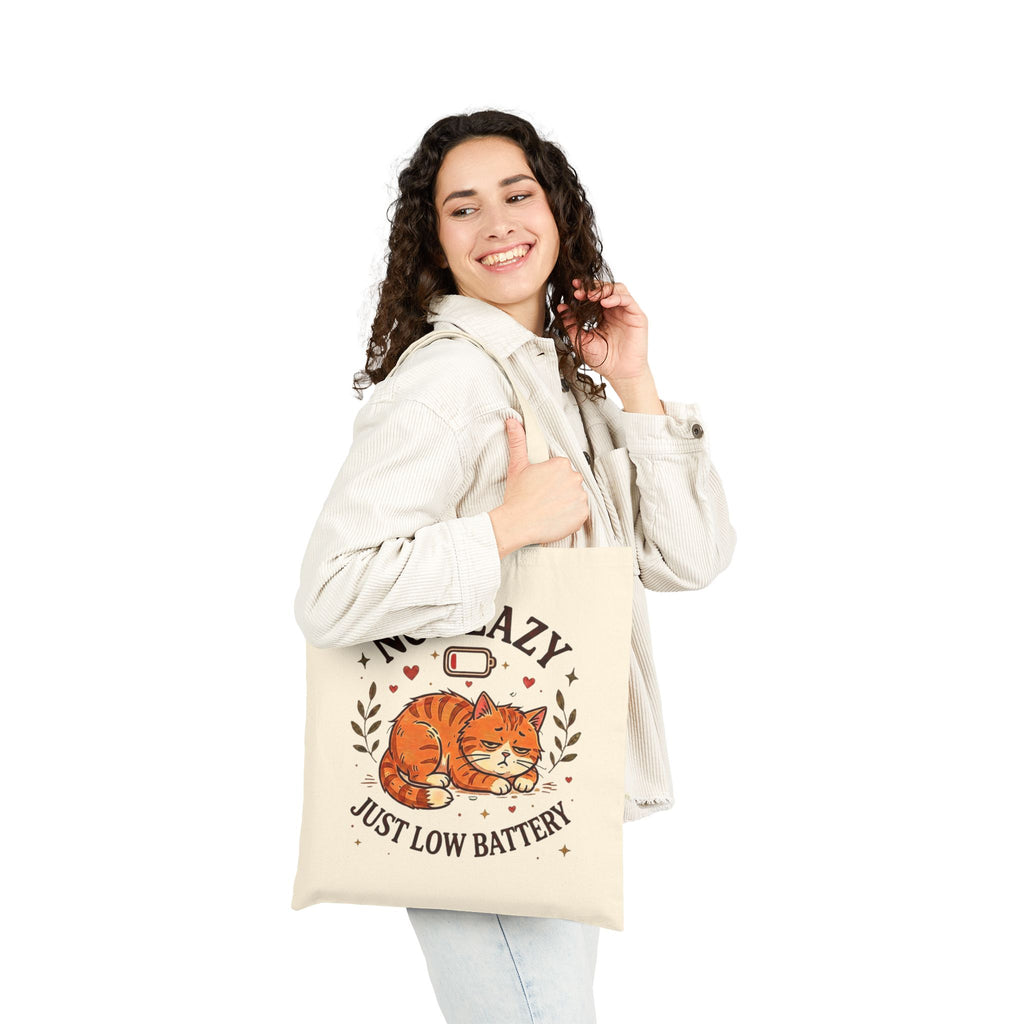 Not Lazy Just Low Battery Cat Tote Bag – Funny Sleepy Cat Tote