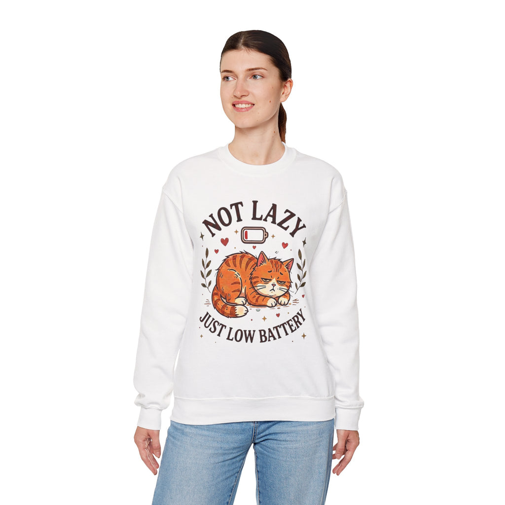 Not Lazy Just Low Battery Cat Sweatshirt – Funny Tired Cat Crewneck