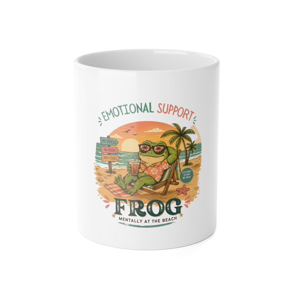 Emotional Support Frog beach illustration mug