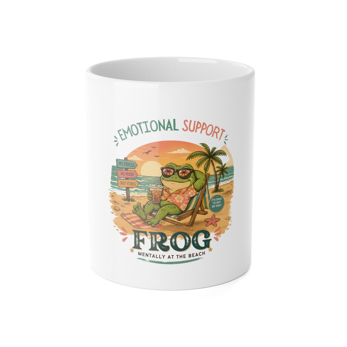 Emotional Support Frog beach illustration mug