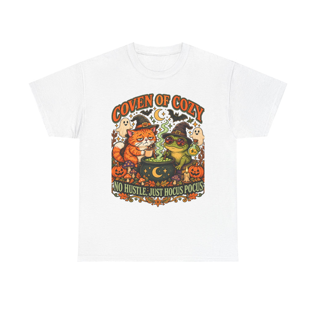 Coven of Cozy Cat & Frog Halloween T-Shirt – Cute Witchy Tee