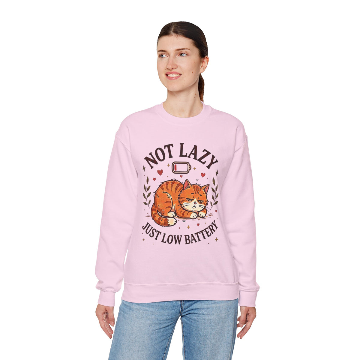 Not Lazy Just Low Battery Cat Sweatshirt – Funny Tired Cat Crewneck