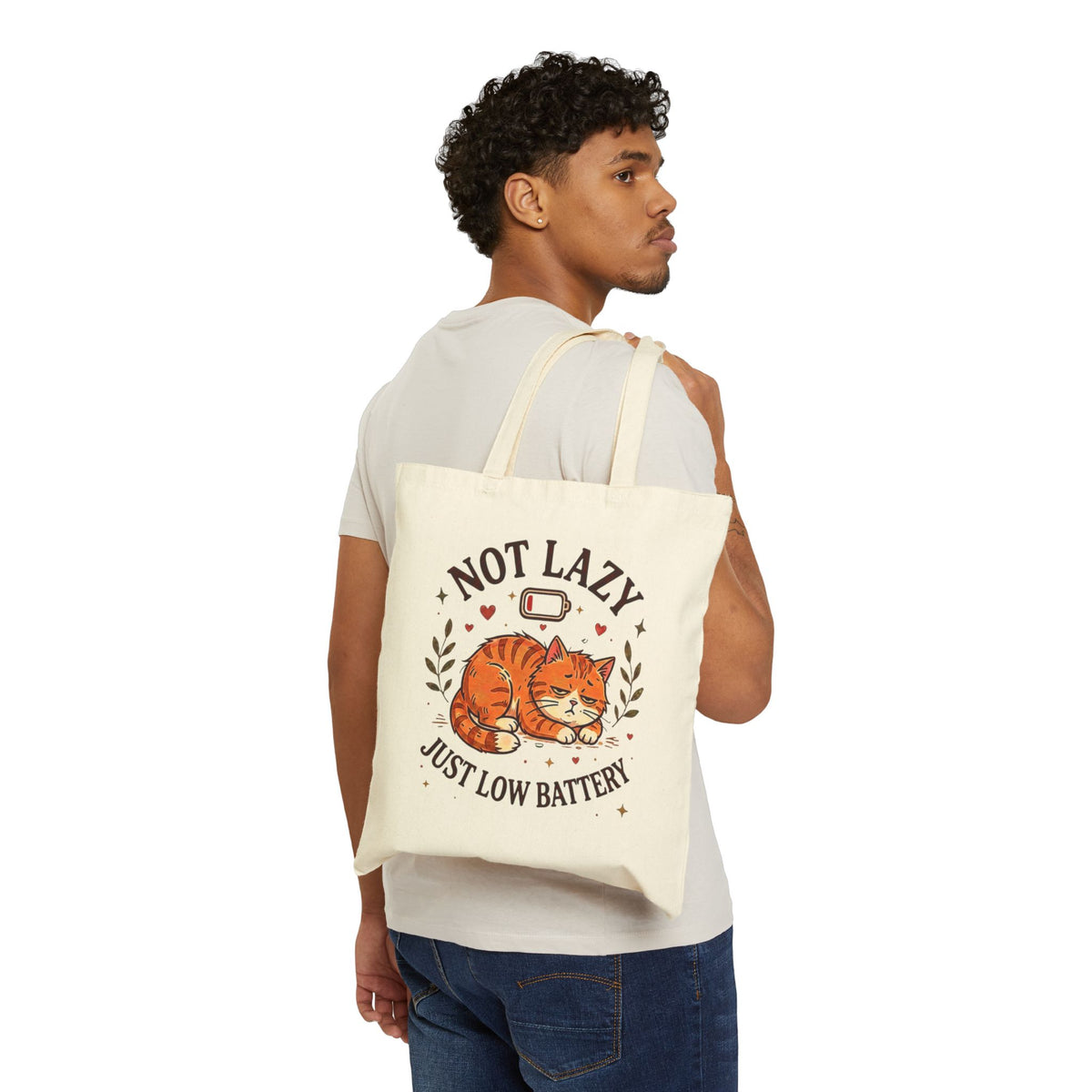 Not Lazy Just Low Battery cat tote bag