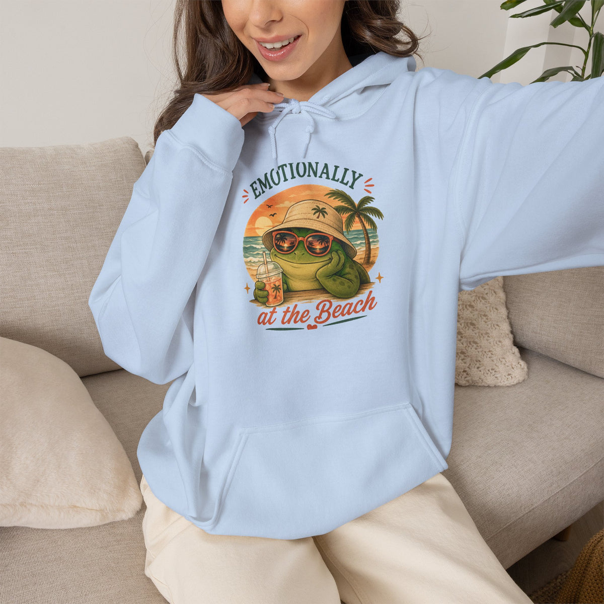 Emotional Support Frog Hoodie – Mentally at the Beach Funny Frog Hoodie