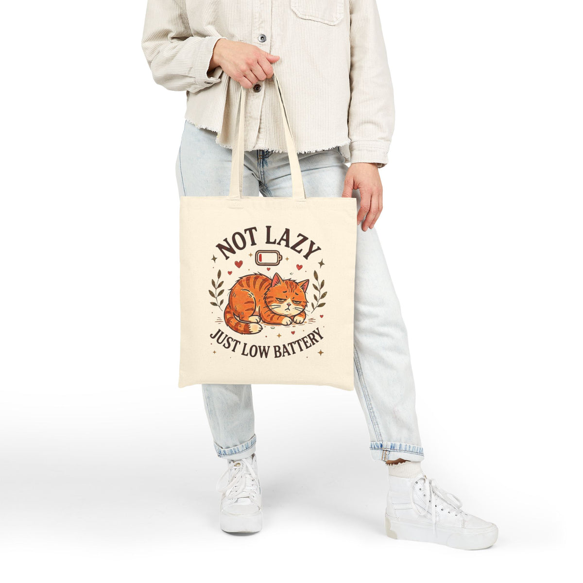 Not Lazy Just Low Battery Cat Tote Bag – Funny Sleepy Cat Tote