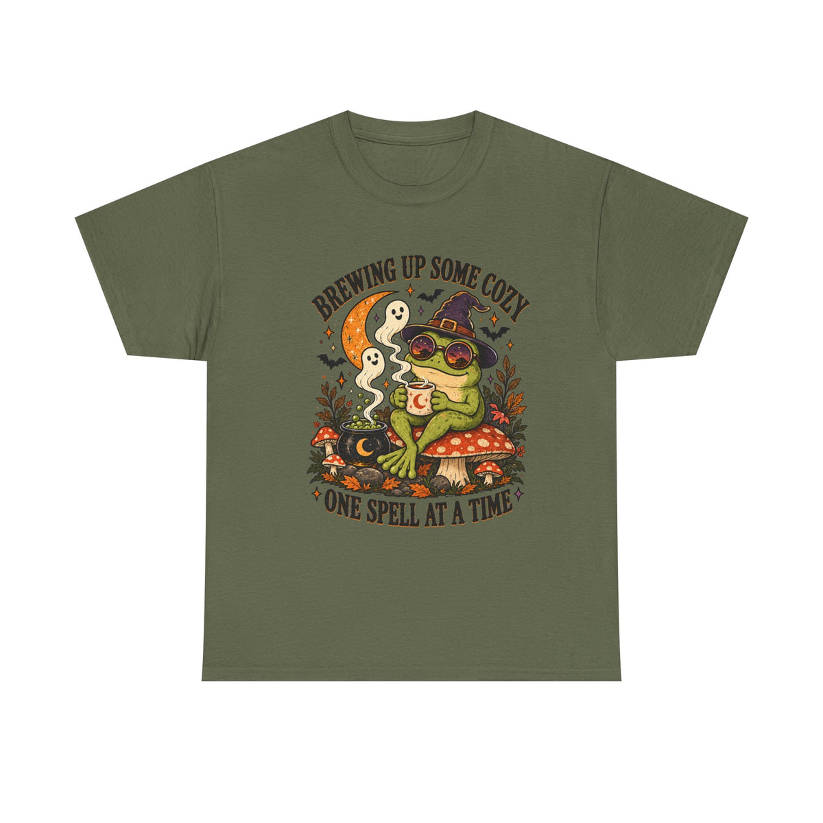 Brewing Up Some Cozy Frog Halloween T-Shirt – Witchy Frog Tee