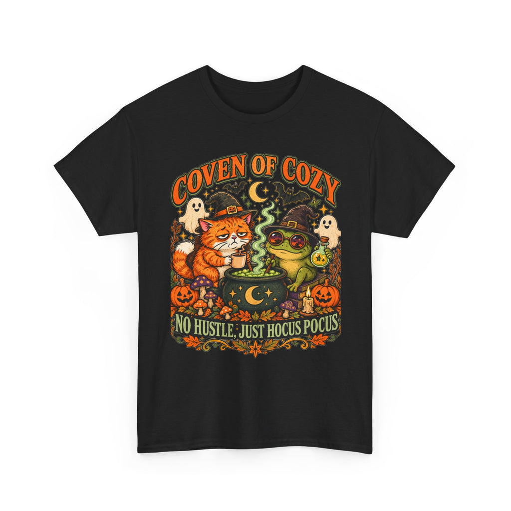 Coven of Cozy Cat & Frog Halloween T-Shirt – Cute Witchy Tee