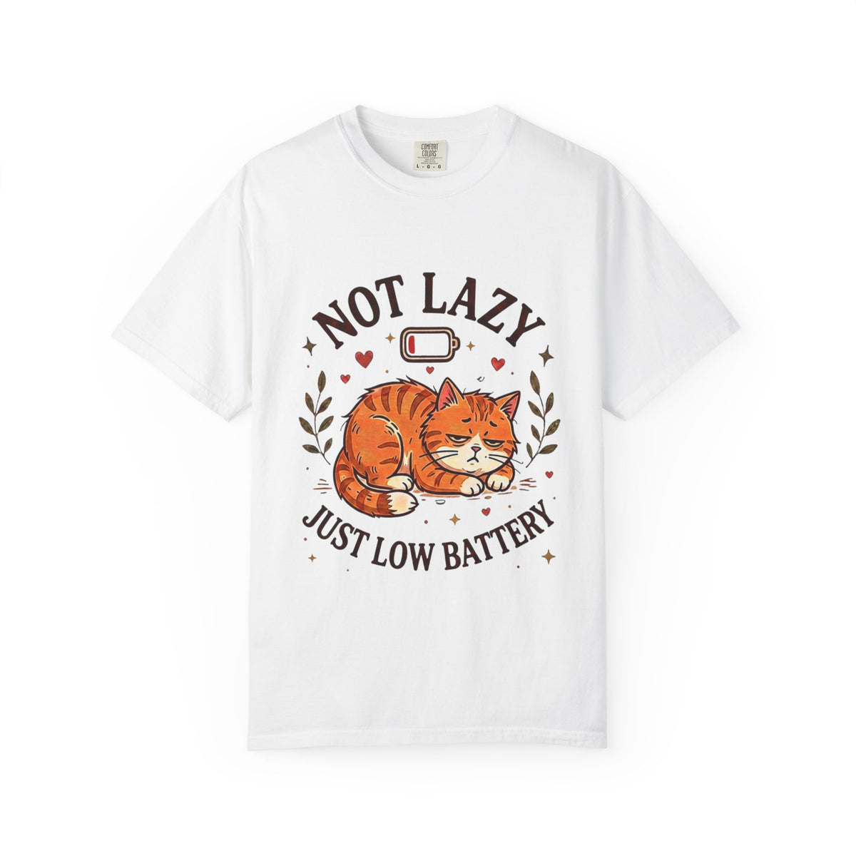 Not Lazy Just Low Battery Cat T-Shirt – Funny Tired Cat Tee