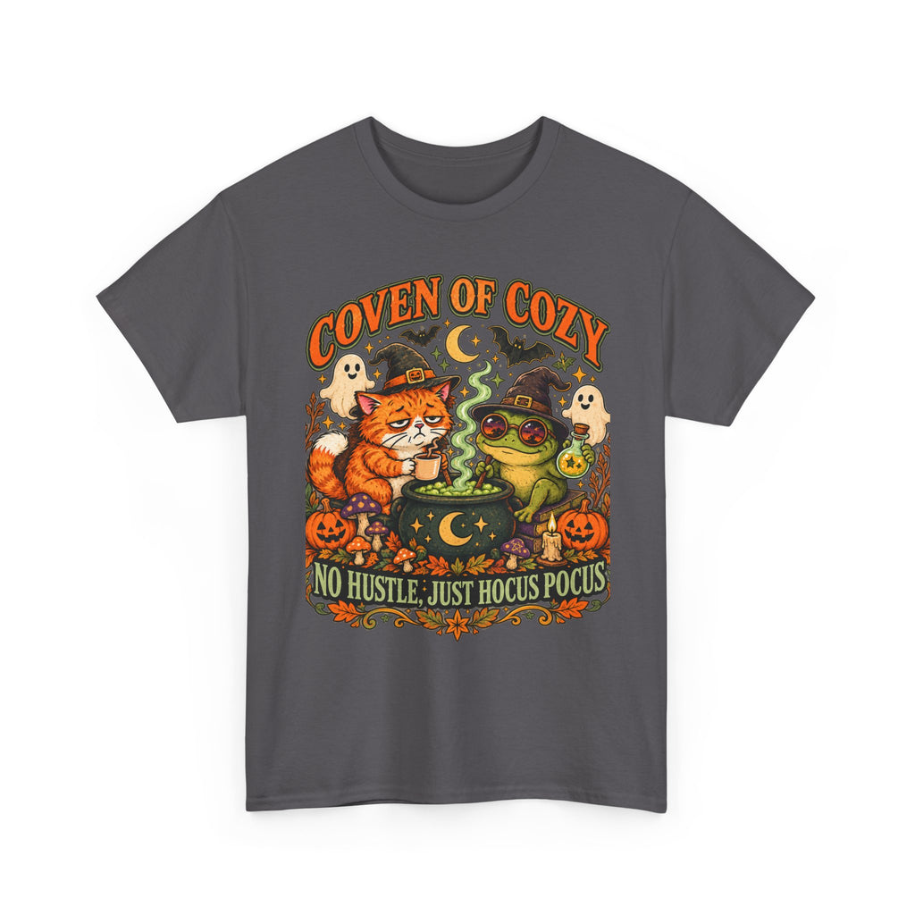Coven of Cozy Cat & Frog Halloween T-Shirt – Cute Witchy Tee