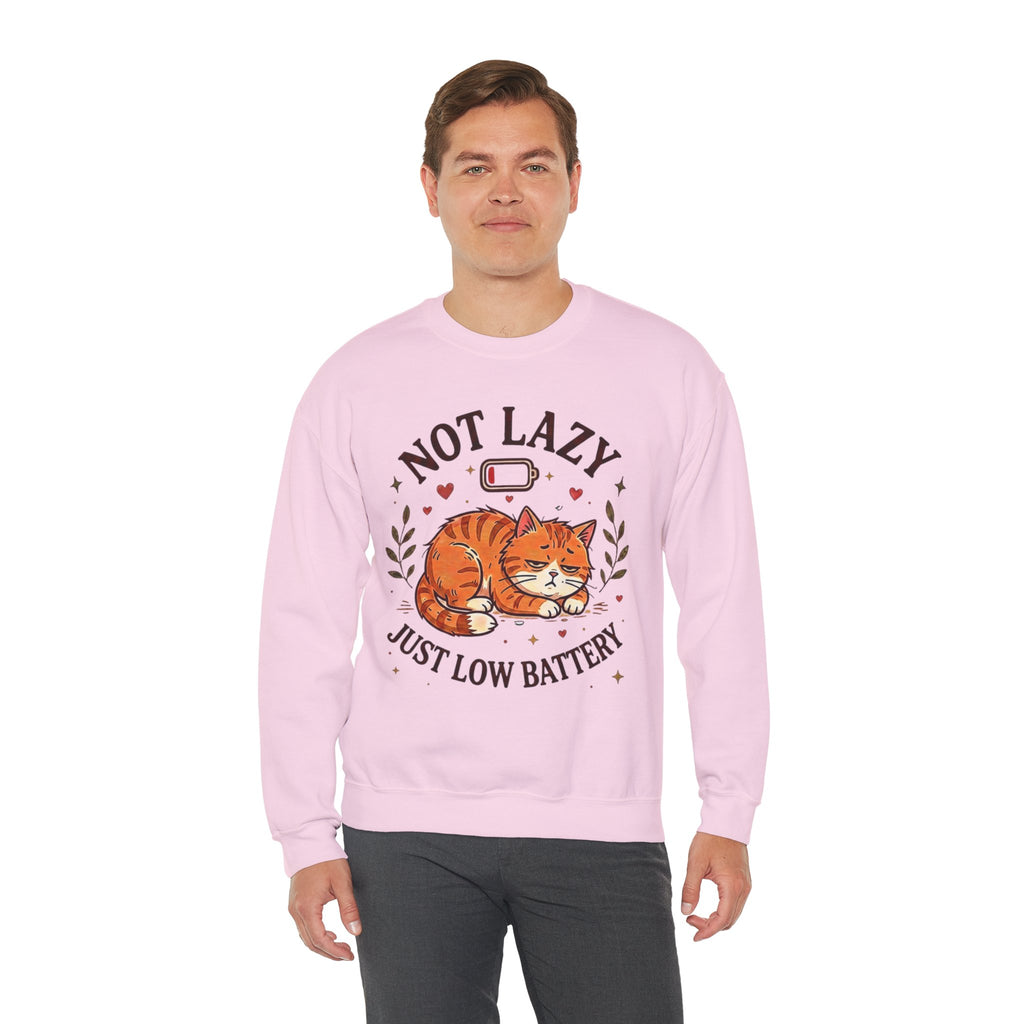 Not Lazy Just Low Battery Cat Sweatshirt – Funny Tired Cat Crewneck