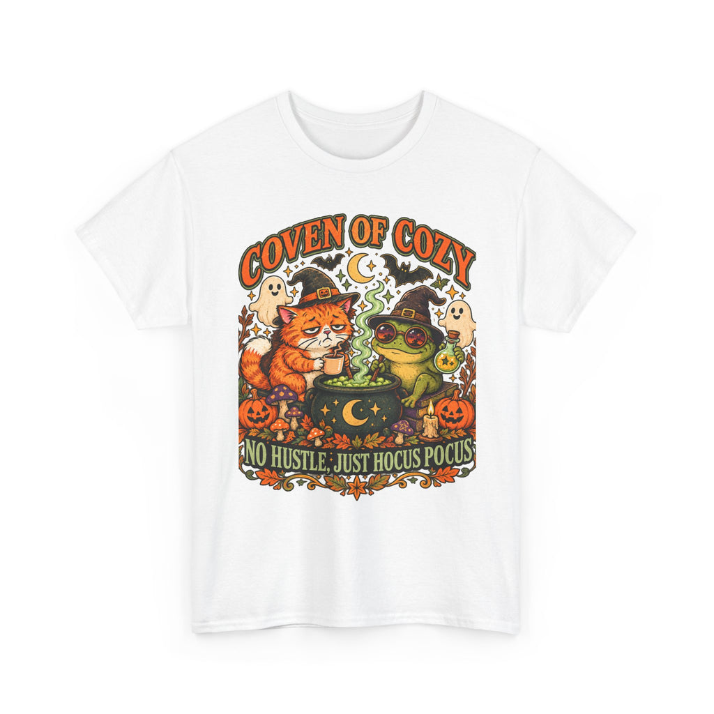 Coven of Cozy Cat & Frog Halloween T-Shirt – Cute Witchy Tee