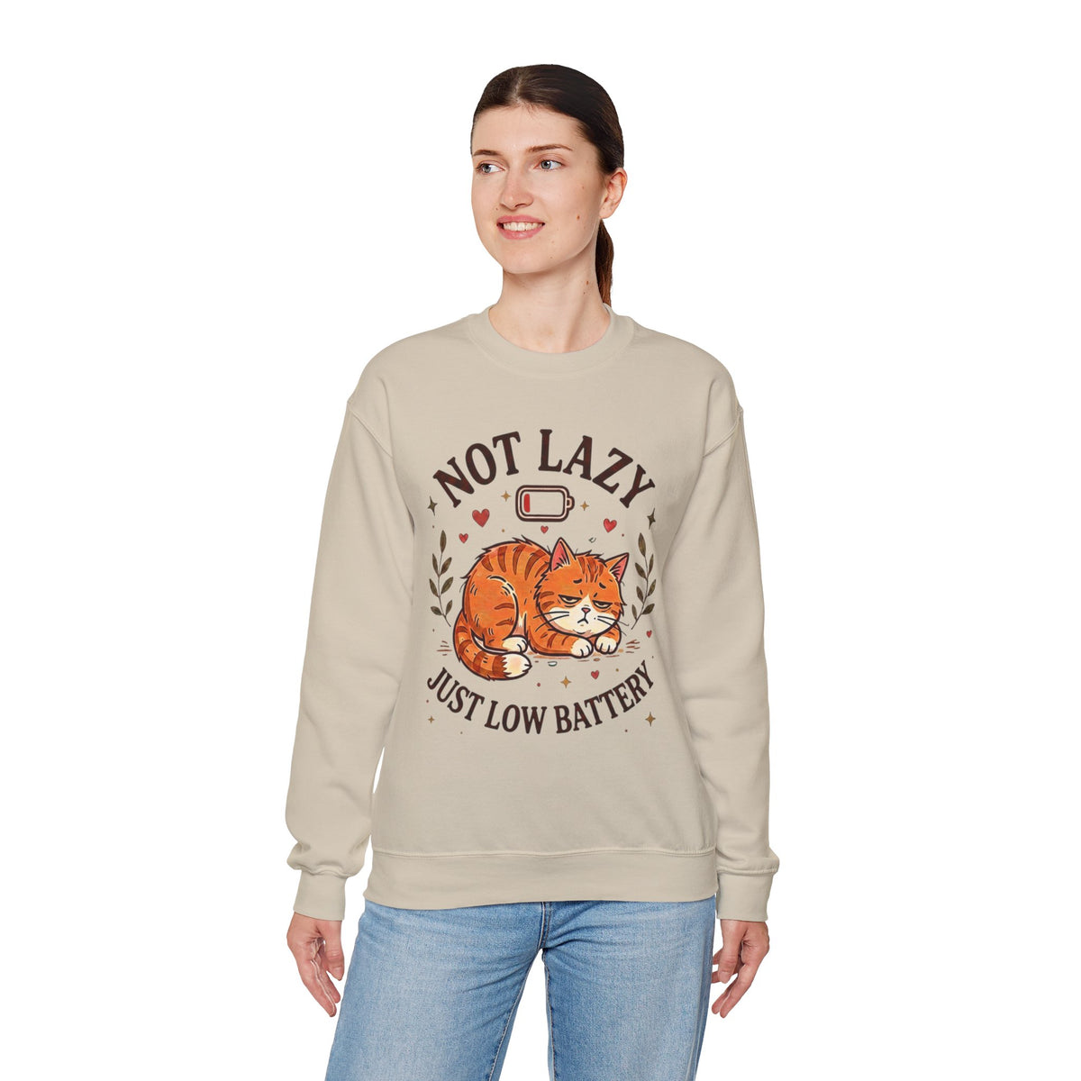 Not Lazy Just Low Battery Cat Sweatshirt – Funny Tired Cat Crewneck