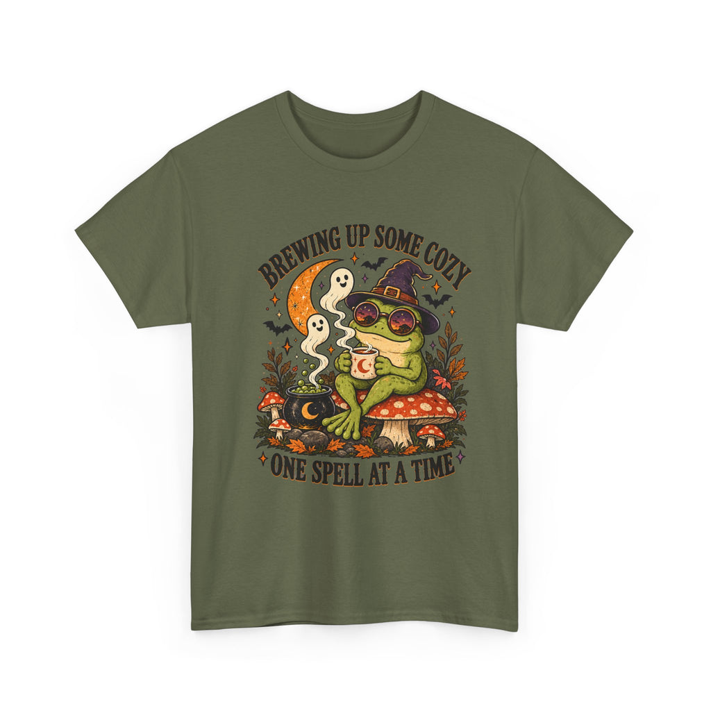 Brewing Up Some Cozy Frog Halloween T-Shirt – Witchy Frog Tee