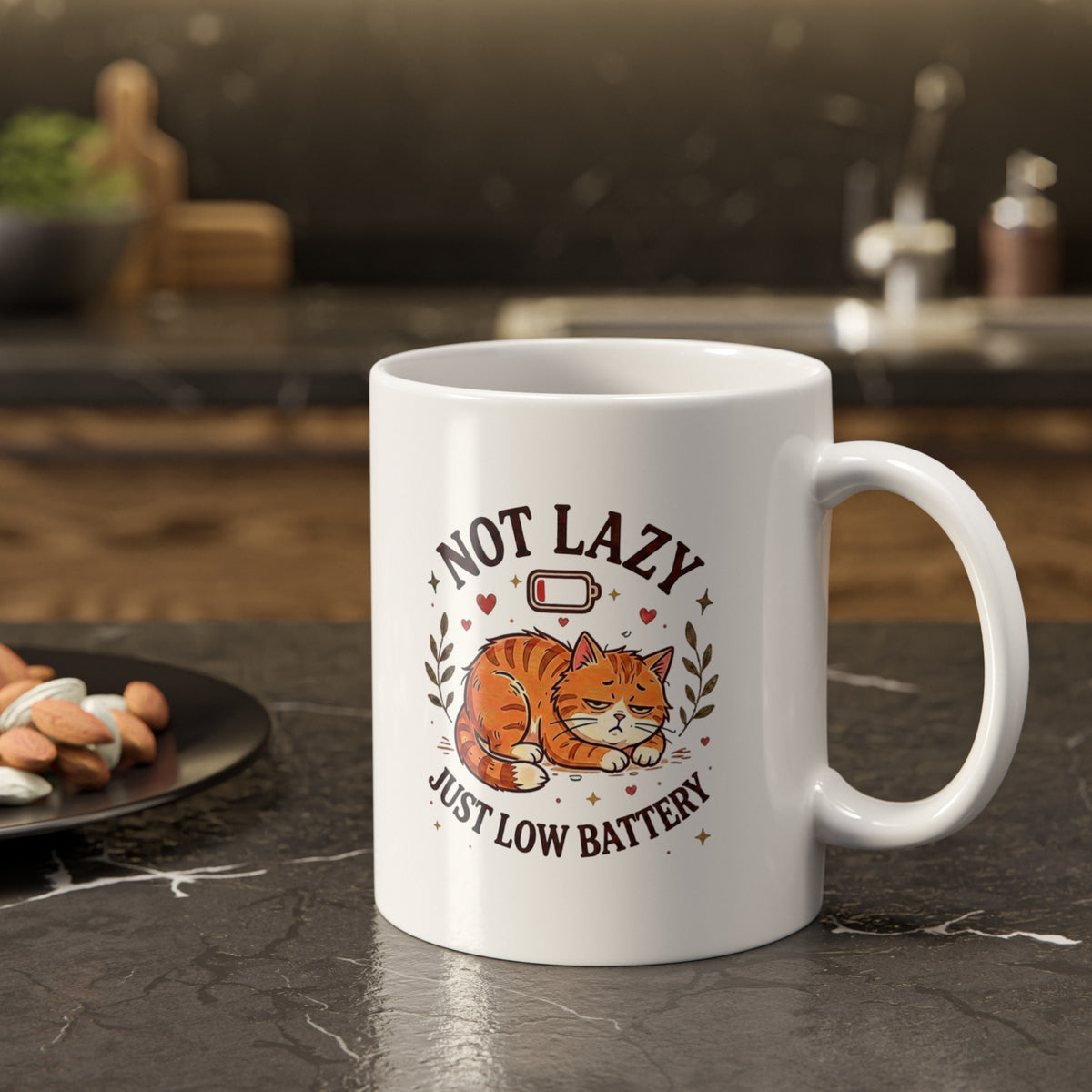 Not Lazy Just Low Battery Cat Mug – Funny Tired Cat Coffee Mug