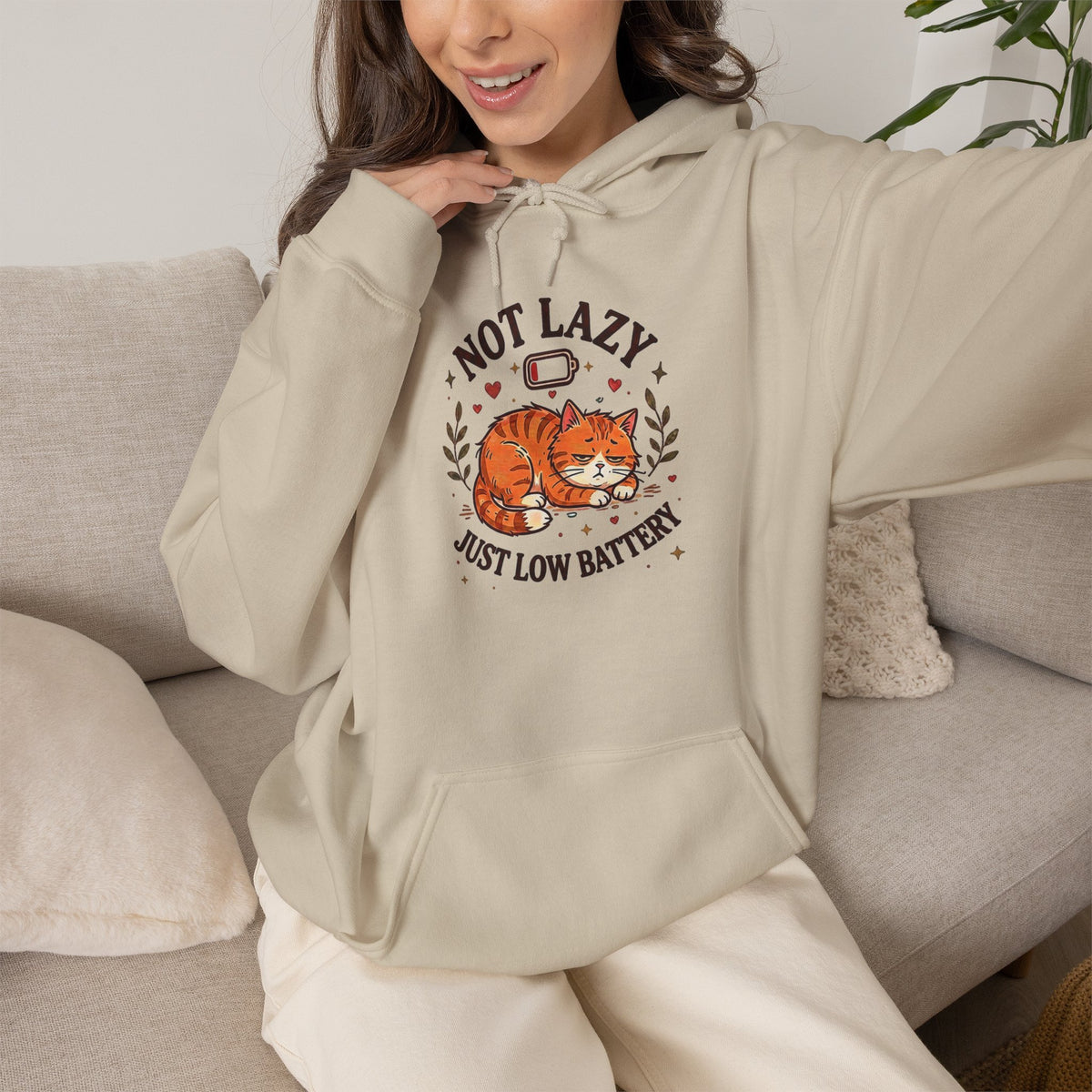 Not Lazy Just Low Battery Cat Hoodie – Funny Tired Cat Hoodie