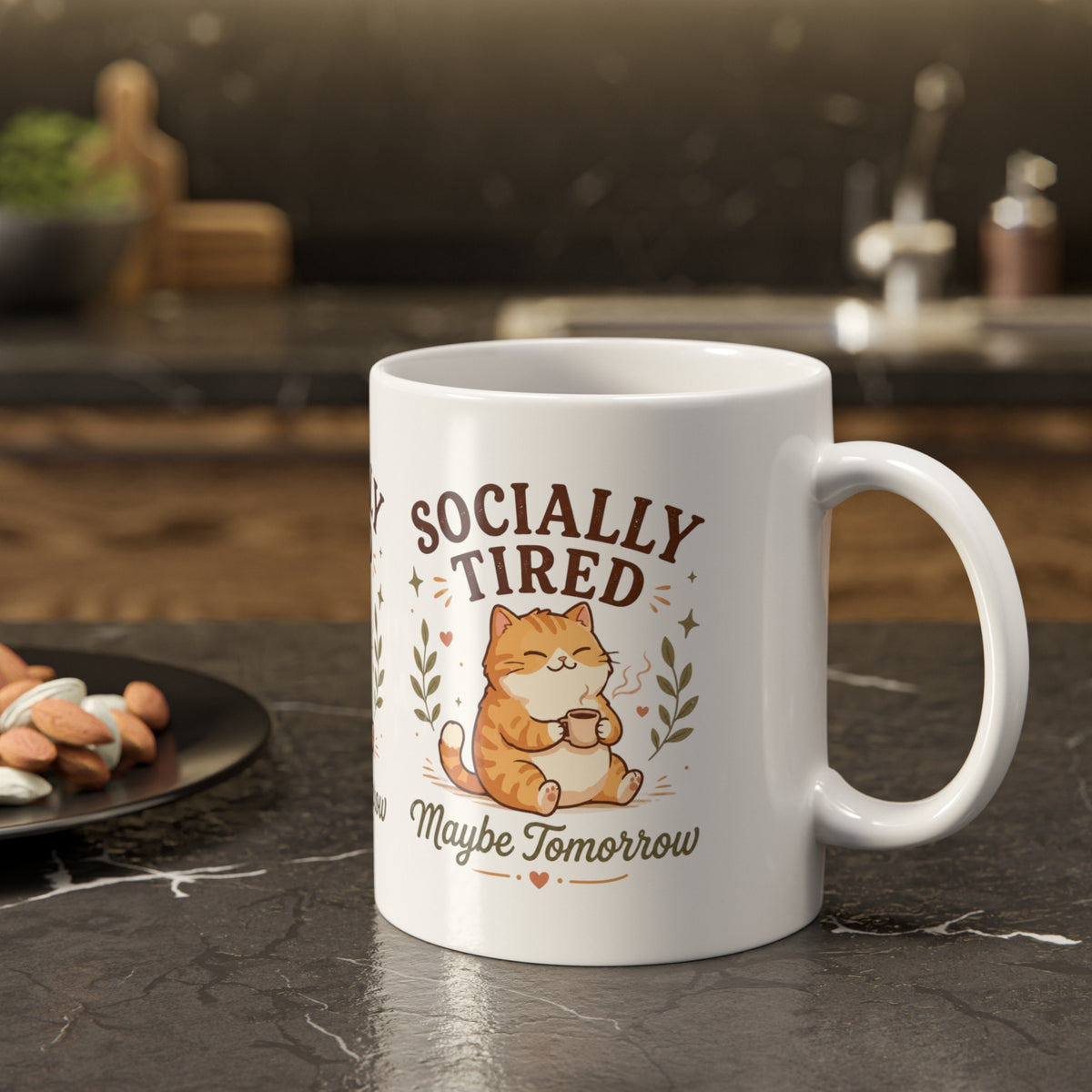 Socially Tired Cat Mug – Maybe Tomorrow Funny Introvert Mug