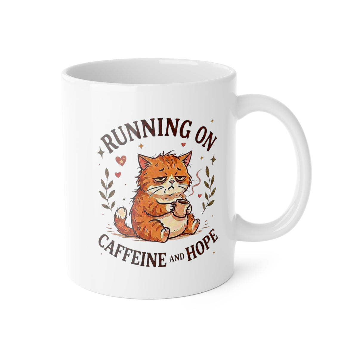 Running on Caffeine and Hope Cat Mug