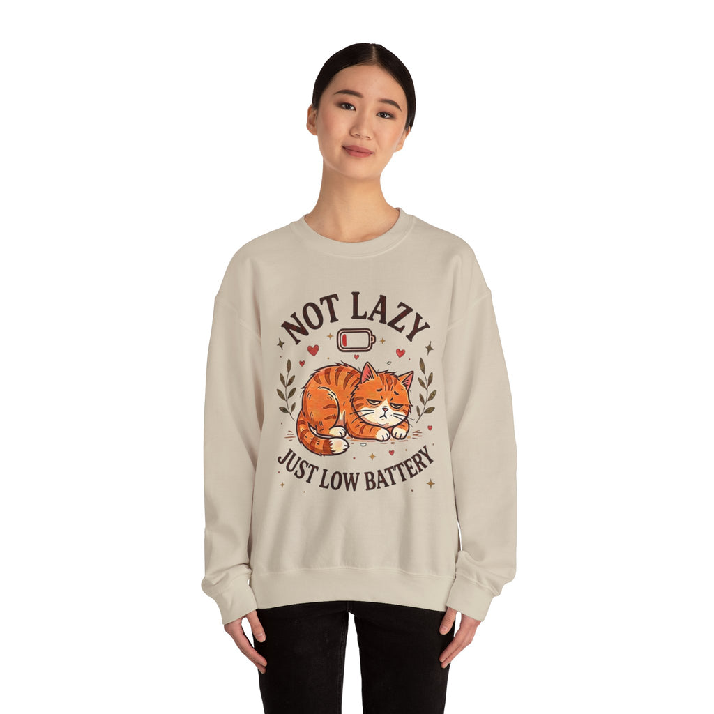 Not Lazy Just Low Battery Cat Sweatshirt – Funny Tired Cat Crewneck