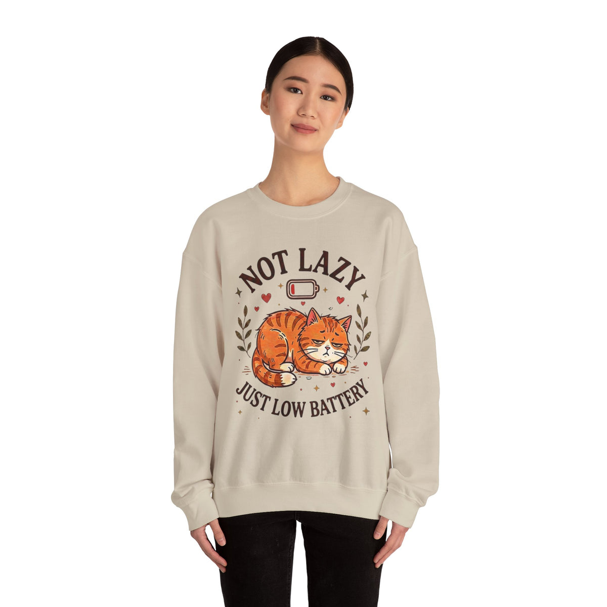 Not Lazy Just Low Battery Cat Sweatshirt – Funny Tired Cat Crewneck