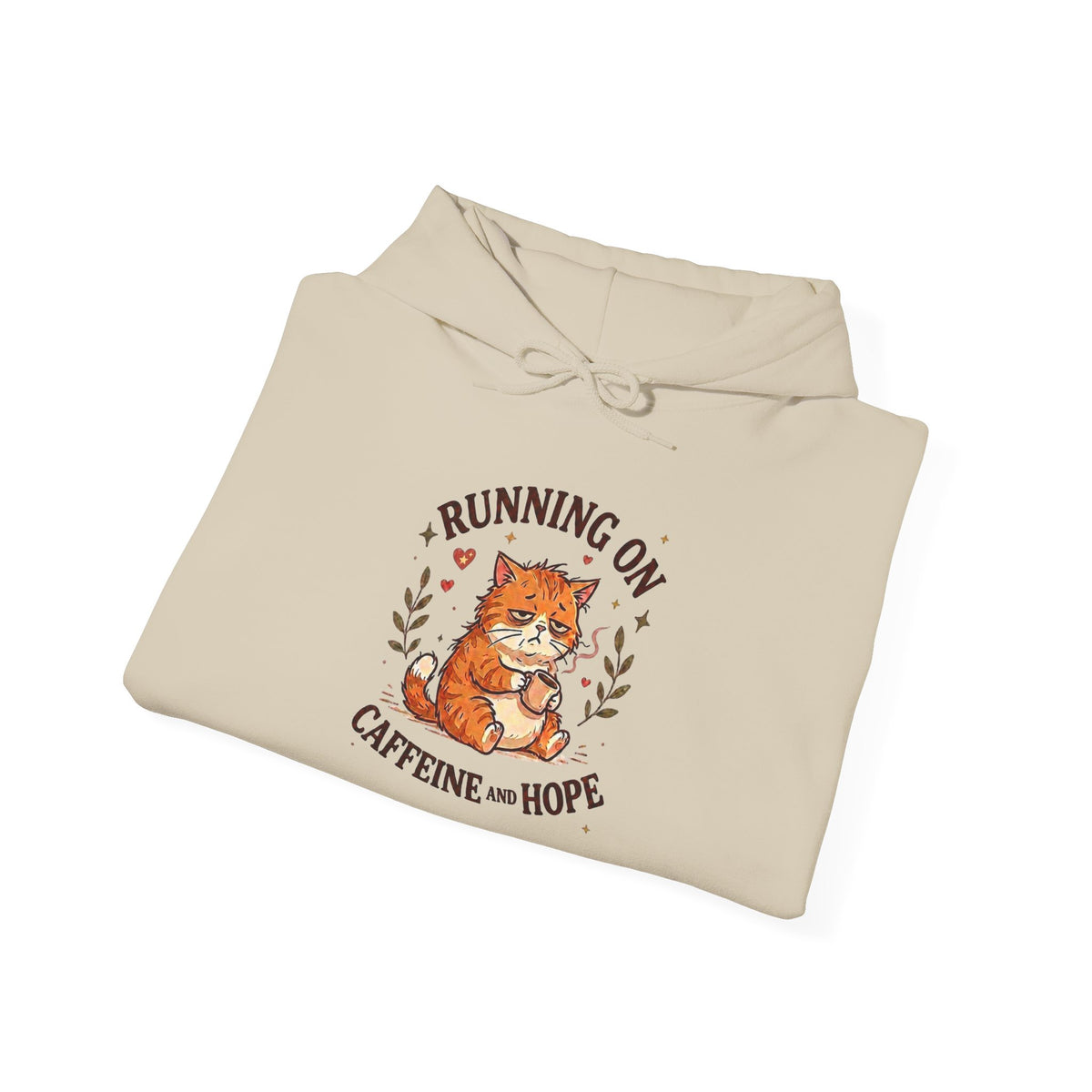 Running on Caffeine and Hope Cat Hoodie – Funny Coffee Lover Hoodie