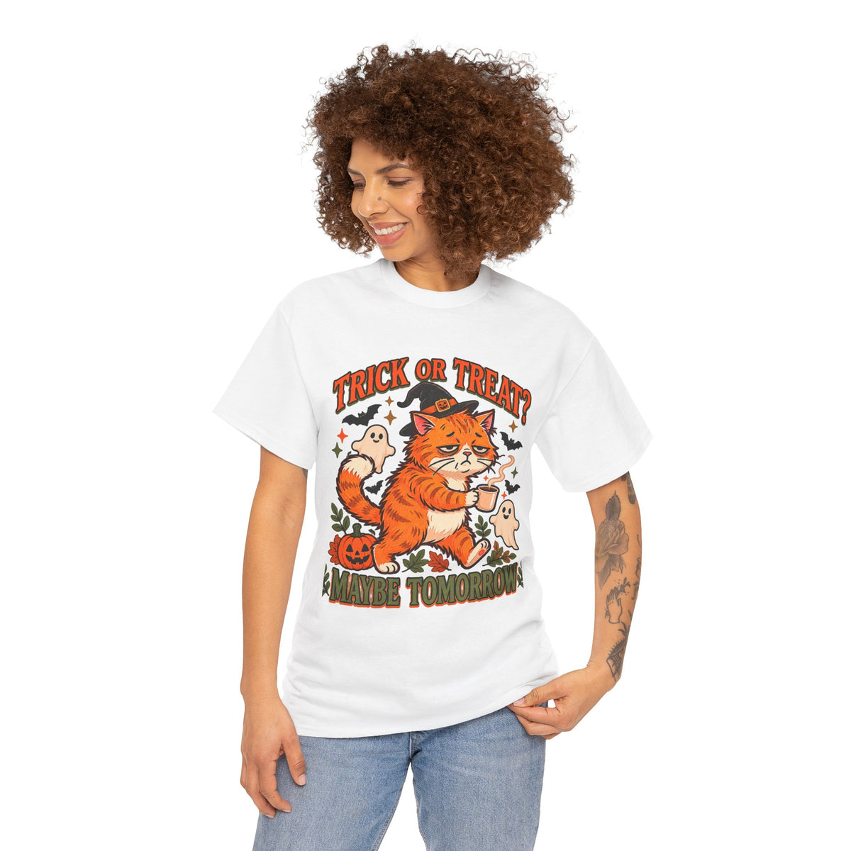 Trick or Treat? Maybe Tomorrow Cozy Cat Halloween T-Shirt