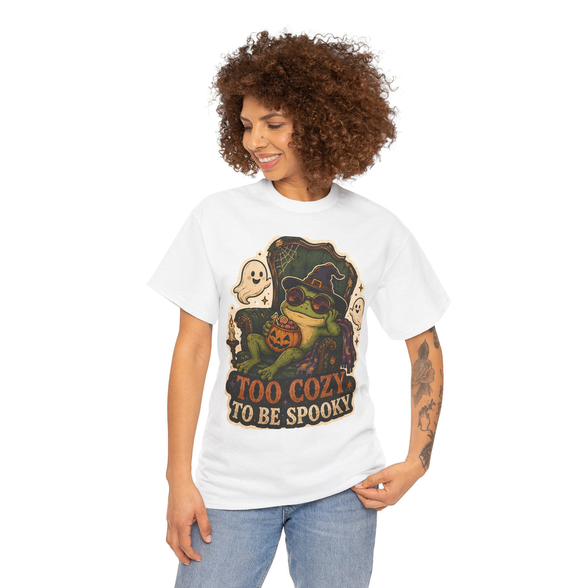 Too Cozy to Be Spooky Frog Halloween T-Shirt